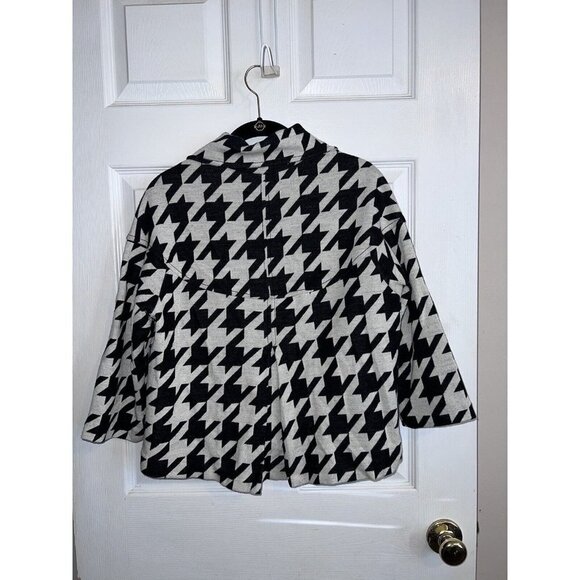ZARA Collection Houndstooth Print 3/4 Sleeve Flare Cropped Button Jacket - Picture 5 of 9
